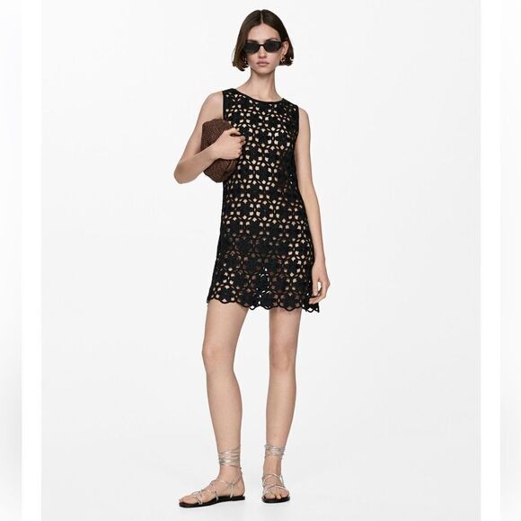 MANGO black Women's Floral Crochet Dress size small